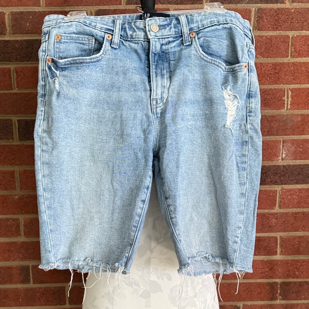 GAP Light Blue Denim Distressed Bermuda Shorts